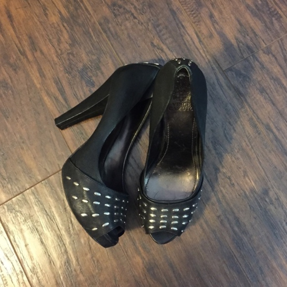 Black Leather Embellished Heels
